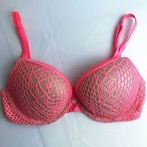 - Victoria's Secret Very Sexy  Neon Pink Crochet Mesh Overlay Push Up Plun…